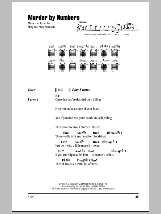 Download The Police Murder By Numbers Sheet Music