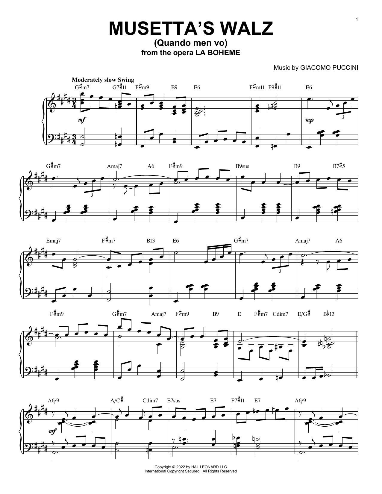 Download Giacomo Puccini Musetta's Waltz (Quando Men Vo) [Jazz v Sheet Music