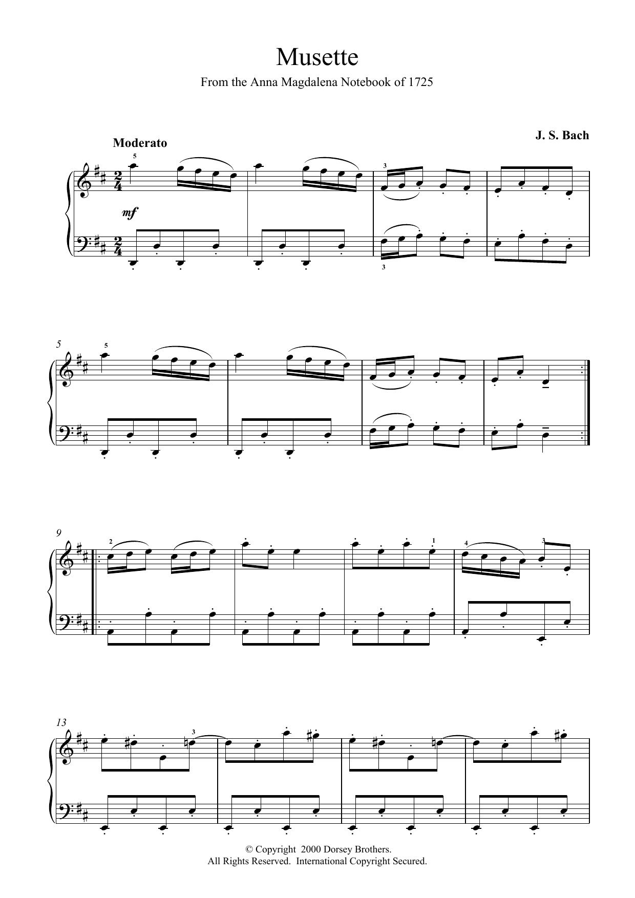 Download Johann Sebastian Bach Musette In D Major, BWV App. 126 Sheet Music