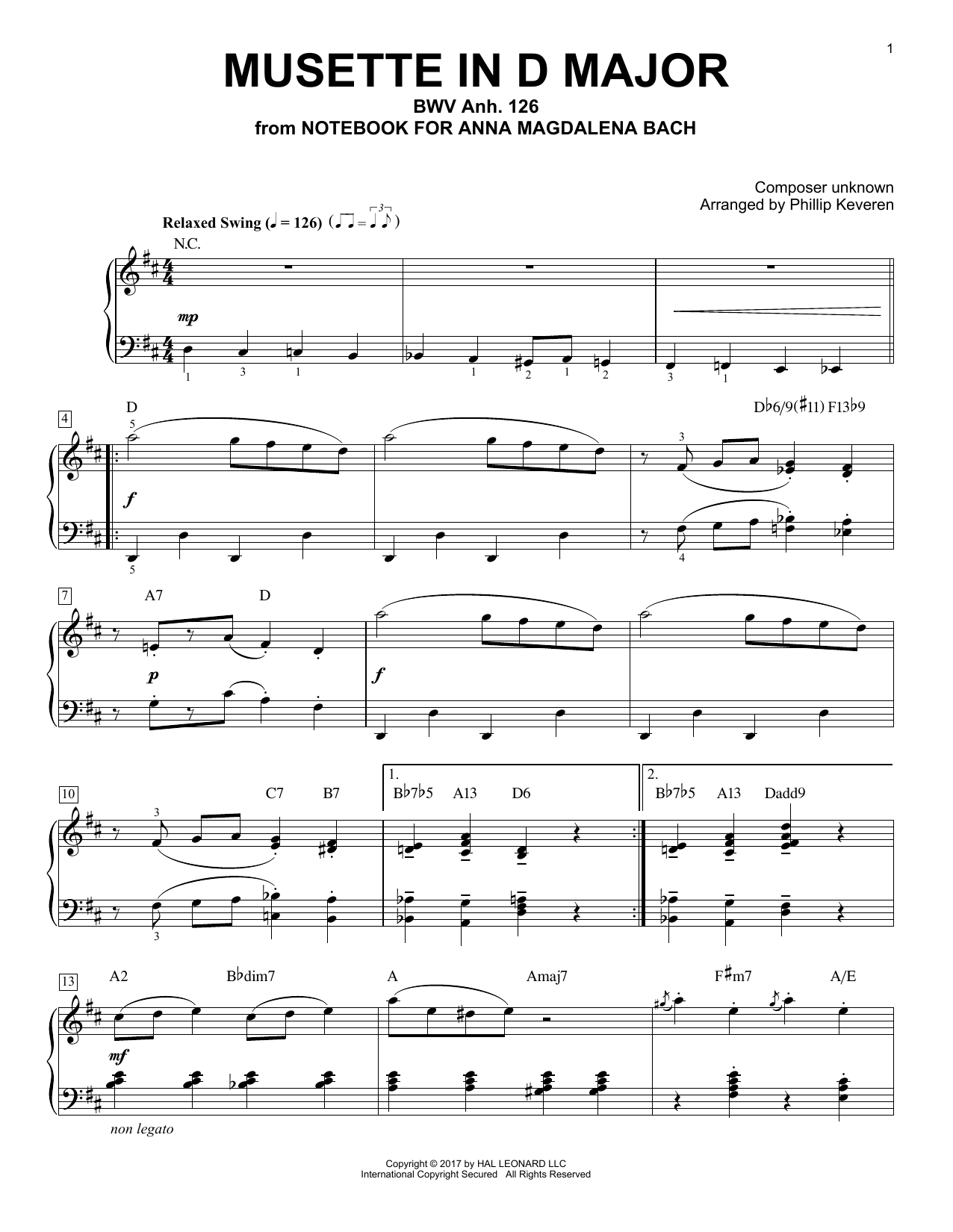 Download Johann Sebastian Bach Musette In D Major, BWV Anh. 126 [Jazz Sheet Music
