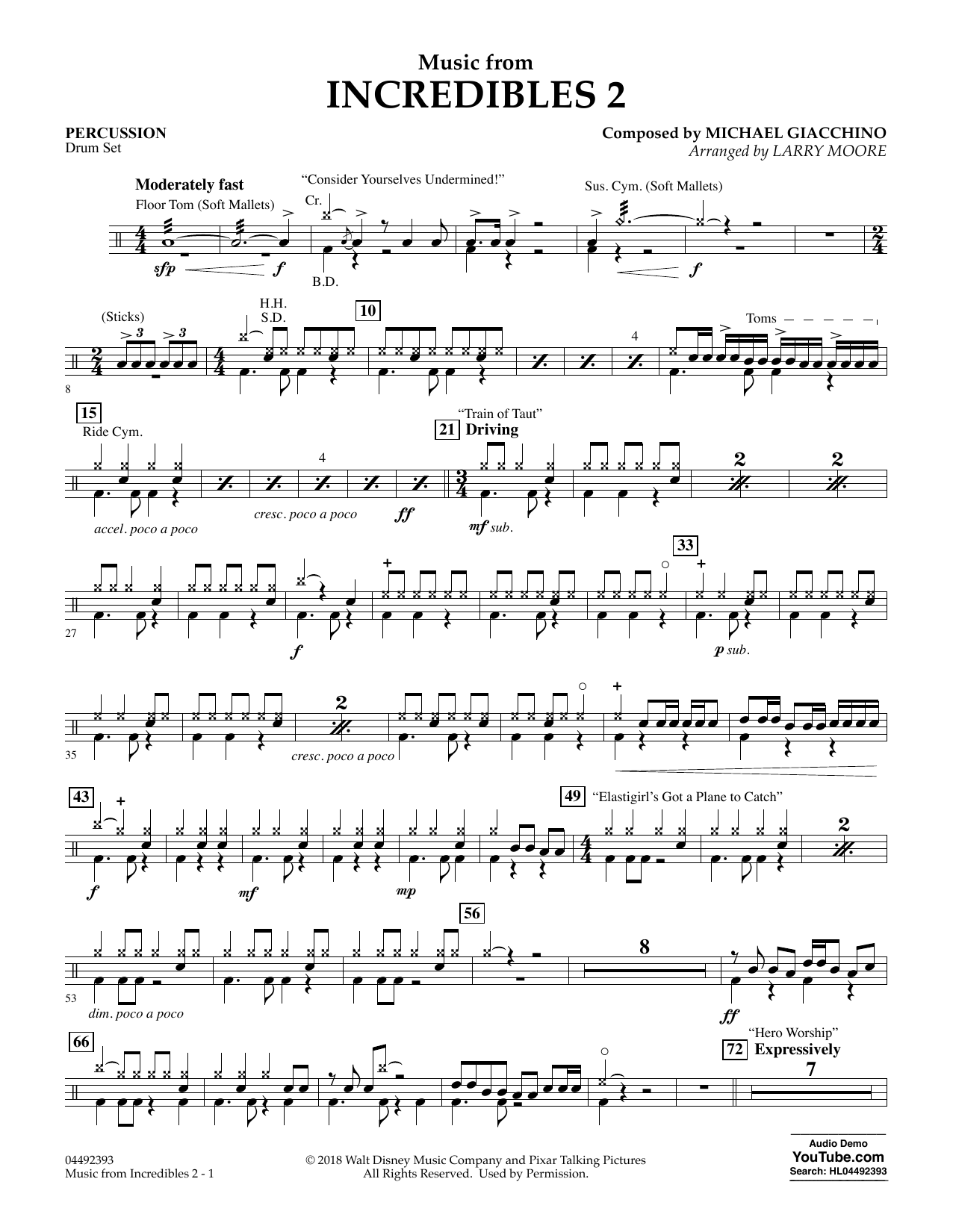 Download Michael Giacchino Music from Incredibles 2 (arr. Larry Mo Sheet Music