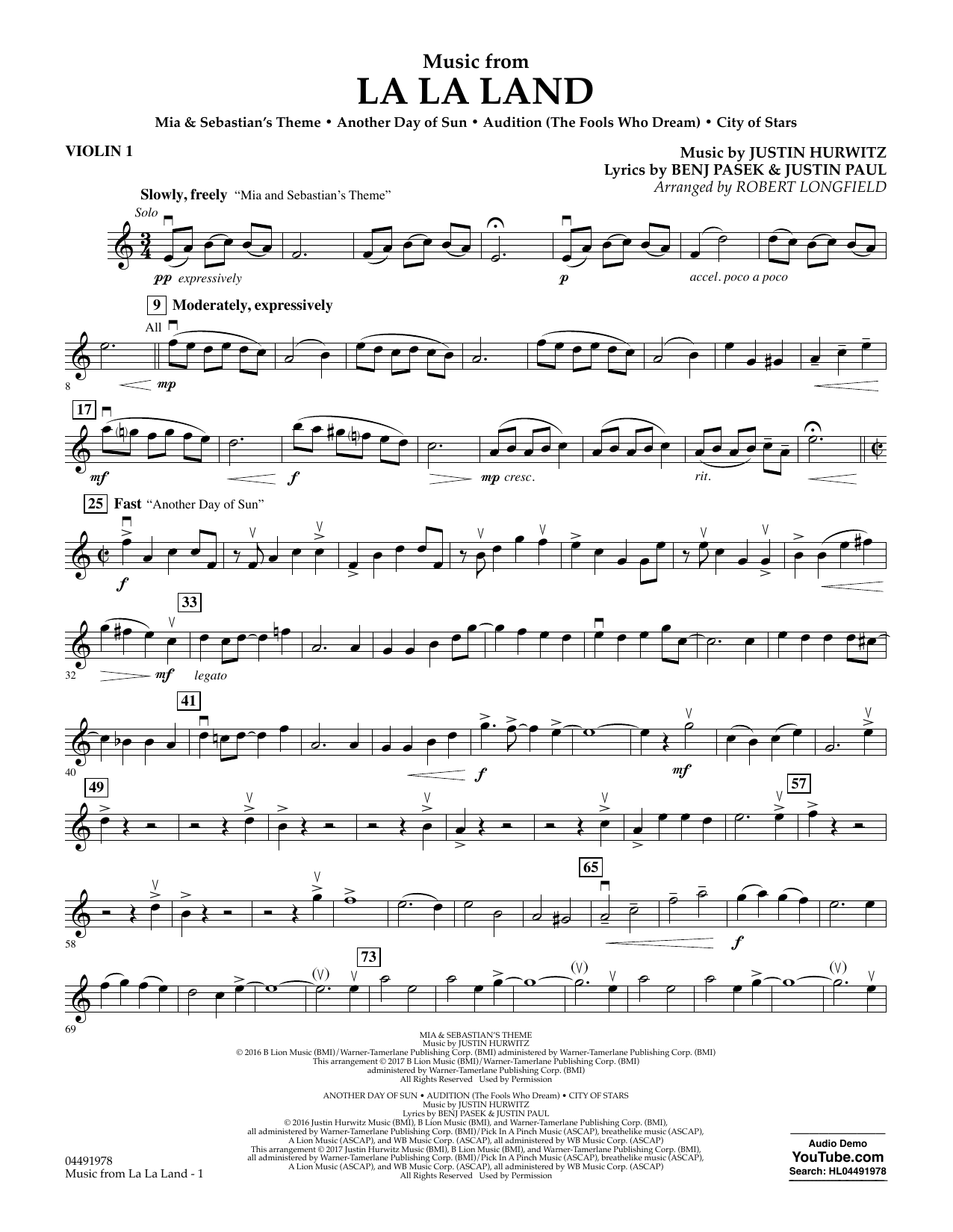 Download Robert Longfield Music from La La Land - Violin 1 Sheet Music