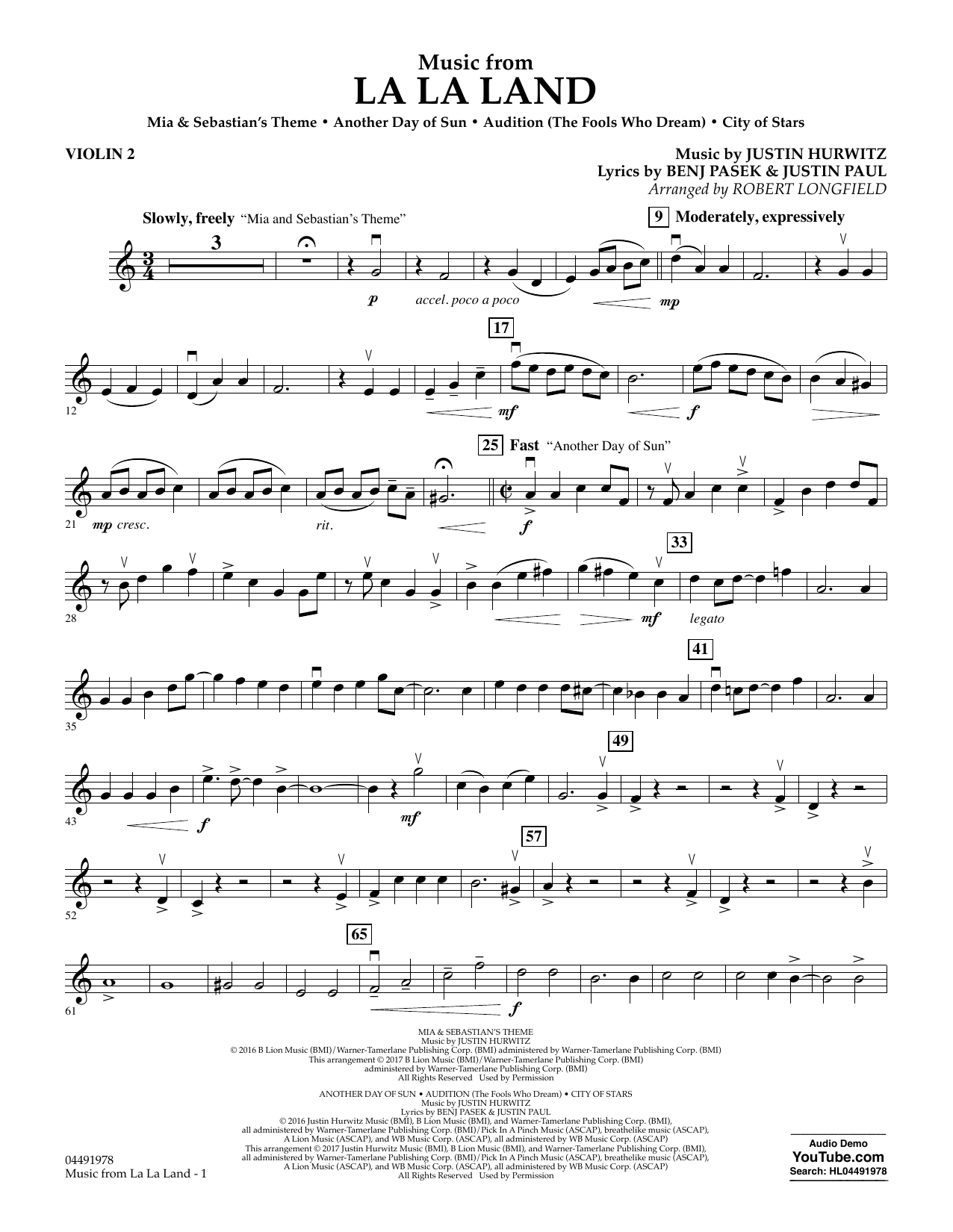 Download Robert Longfield Music from La La Land - Violin 2 Sheet Music