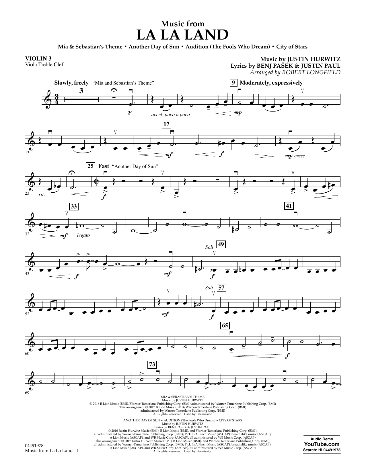 Download Robert Longfield Music from La La Land - Violin 3 (Viola Sheet Music