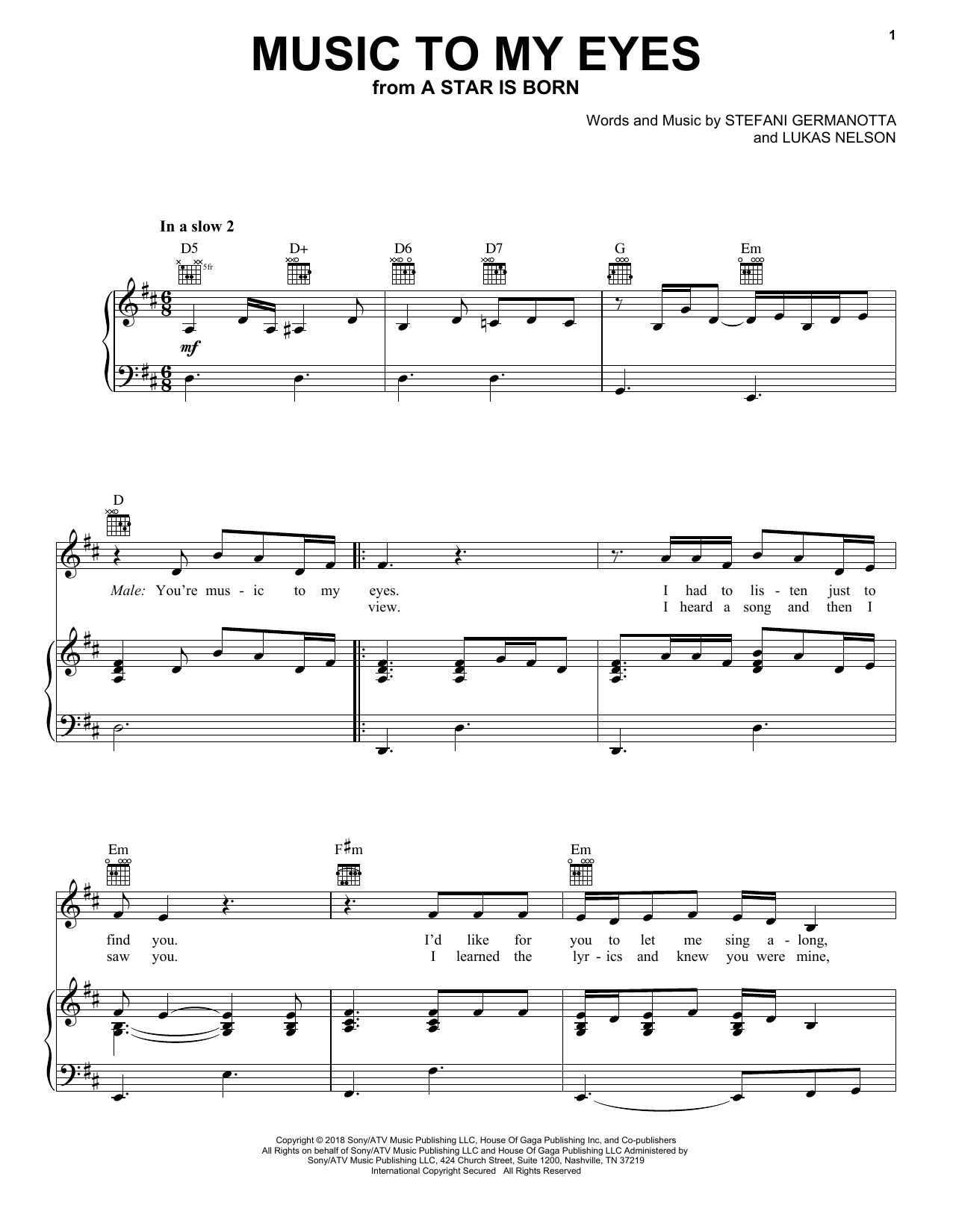 Download Lady Gaga & Bradley Cooper Music To My Eyes (from A Star Is Born) Sheet Music