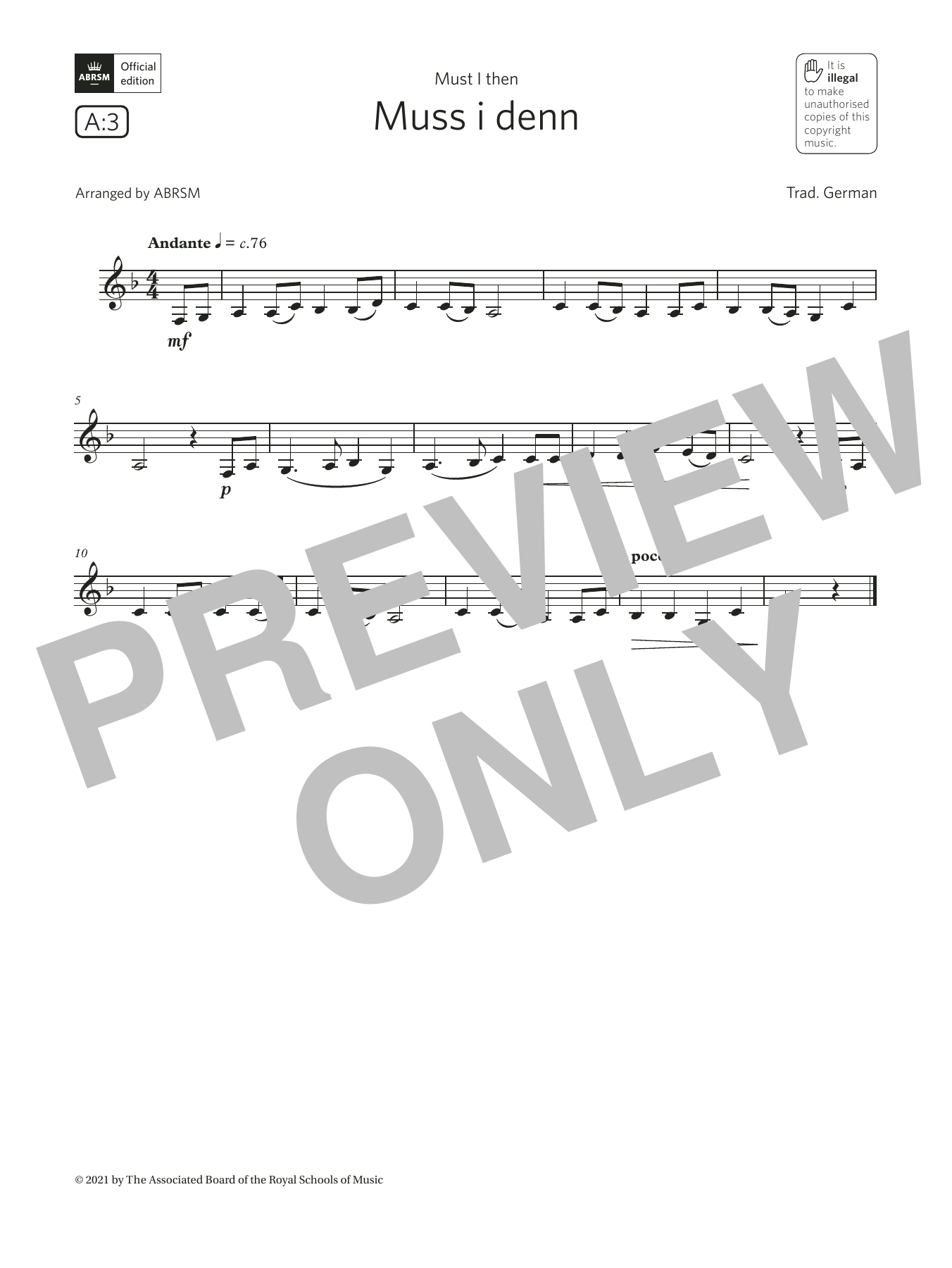 Download Trad. German Muss i denn (Grade 1 List A3 from the Sheet Music