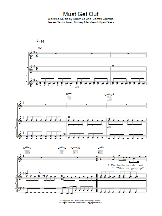 Download Maroon 5 Must Get Out Sheet Music