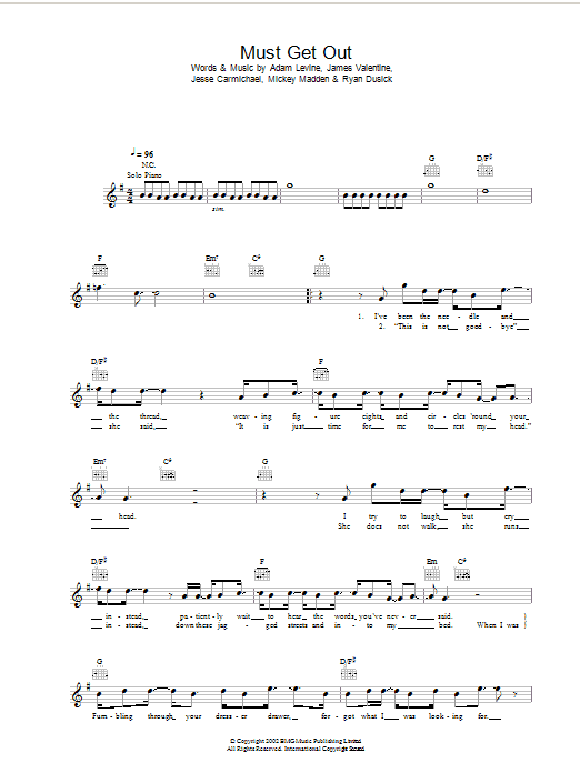 Download Maroon 5 Must Get Out Sheet Music