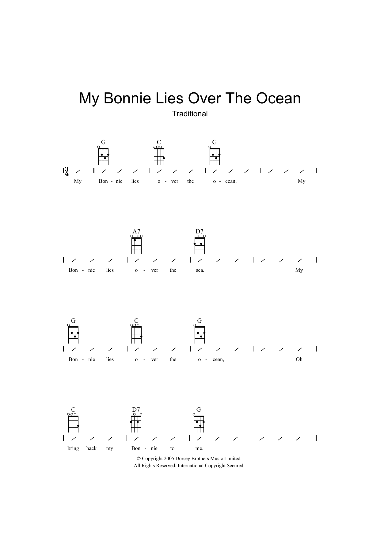 Download Traditional My Bonnie Lies Over The Ocean Sheet Music