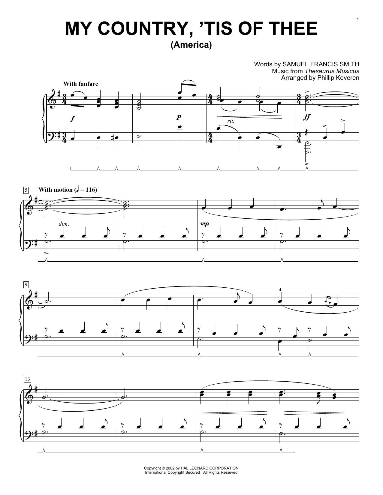 Download Samuel Francis Smith My Country, 'Tis Of Thee (America) Sheet Music