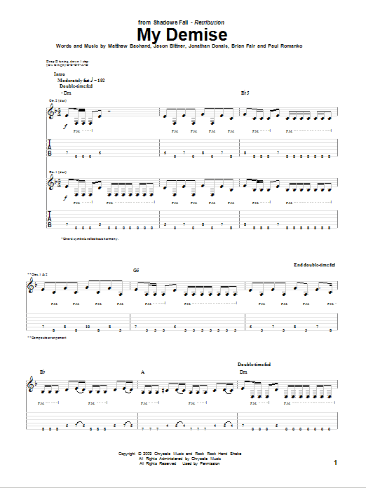 Download Shadows Fall My Demise Sheet Music