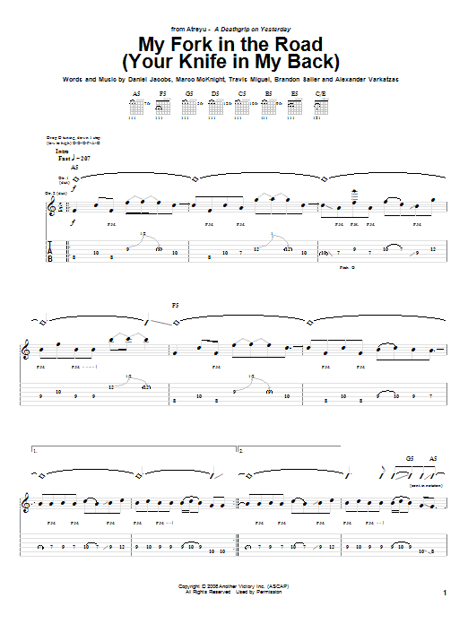 Download Atreyu My Fork In The Road (Your Knife In My B Sheet Music