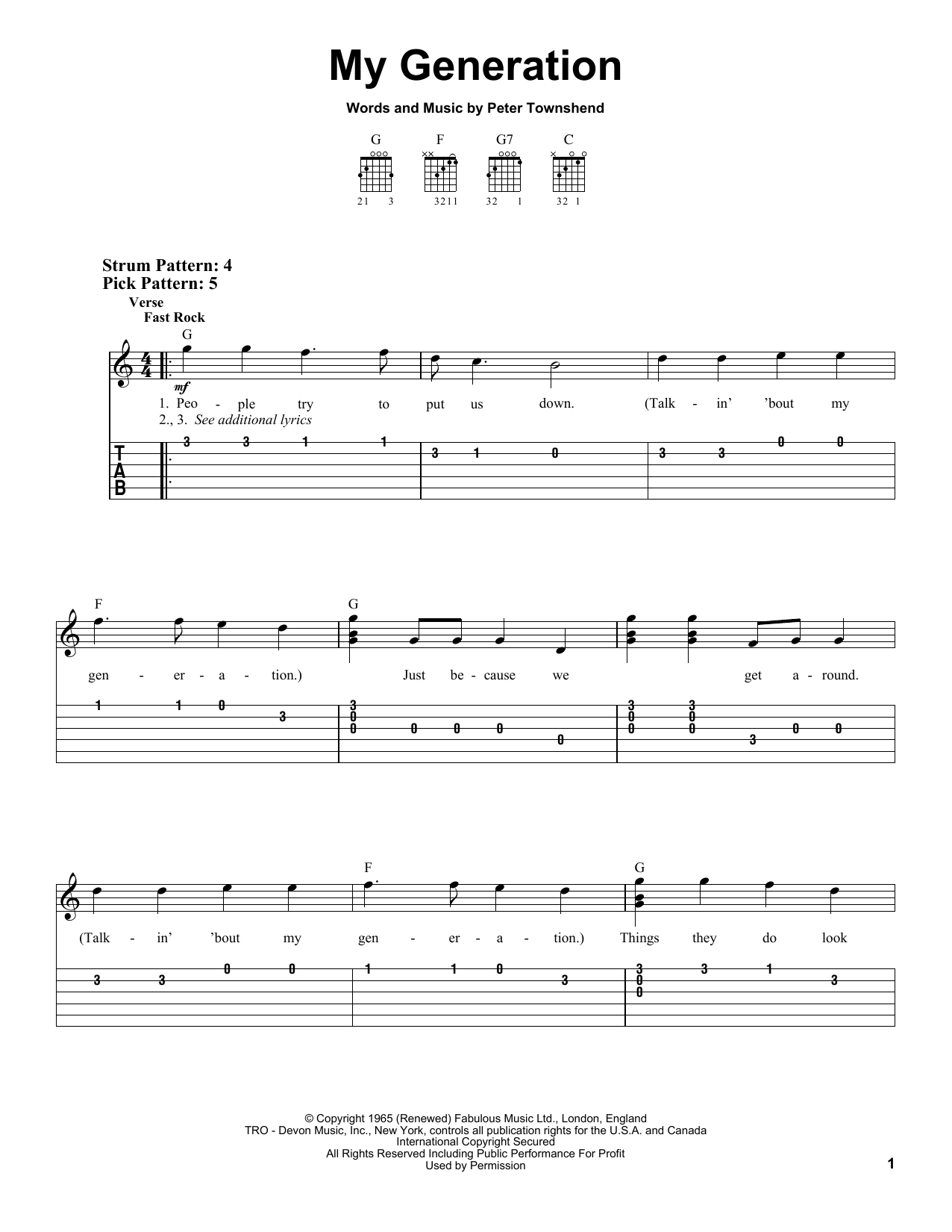 Download The Who My Generation Sheet Music