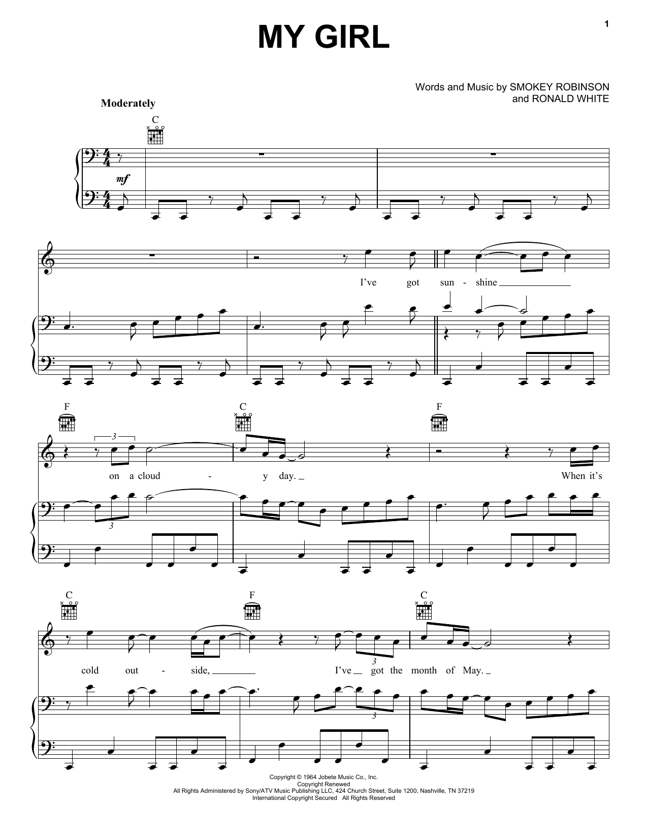 Download The Temptations My Girl Sheet Music