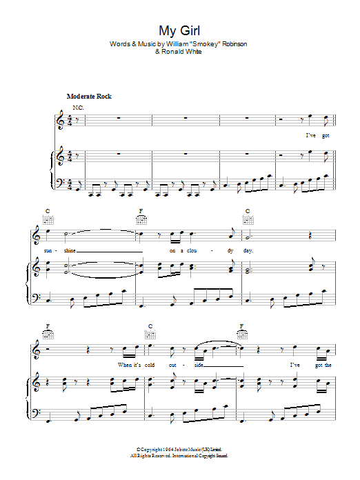 Download The Temptations My Girl Sheet Music