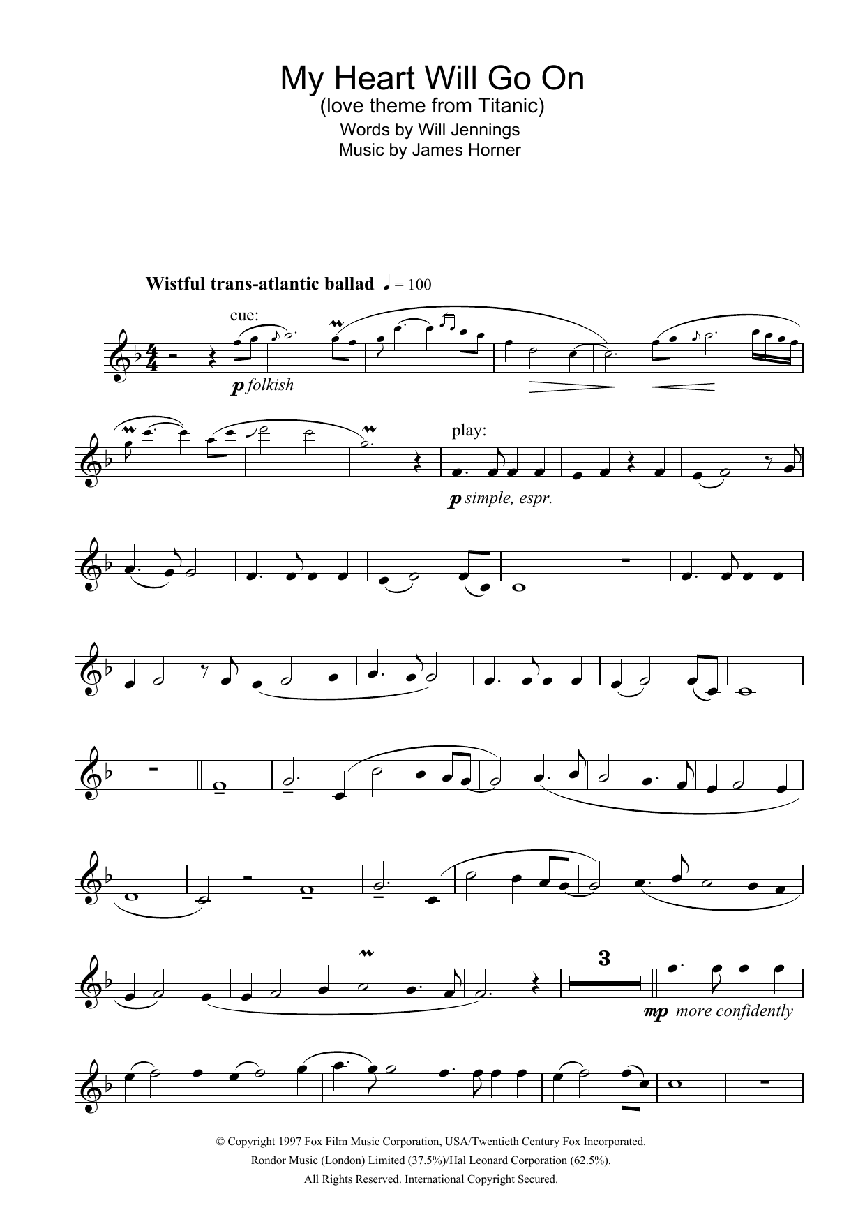 Download Celine Dion My Heart Will Go On (Love Theme from Ti Sheet Music