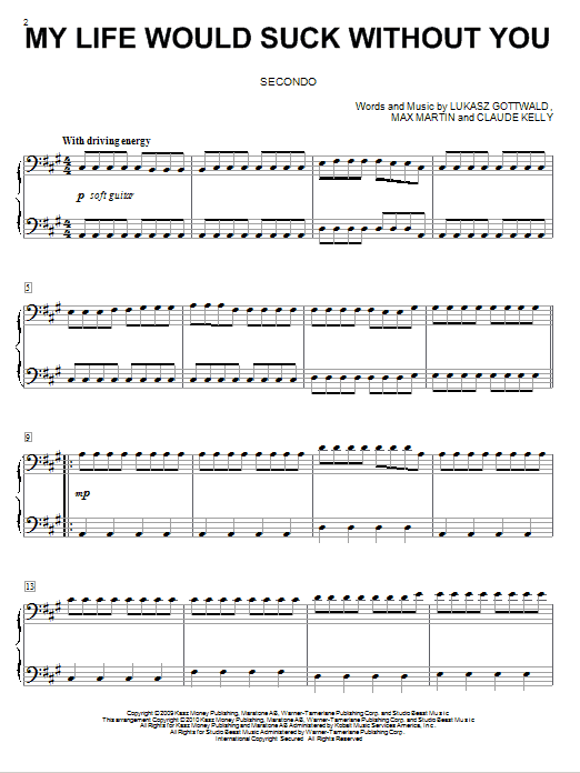 Download Kelly Clarkson My Life Would Suck Without You Sheet Music