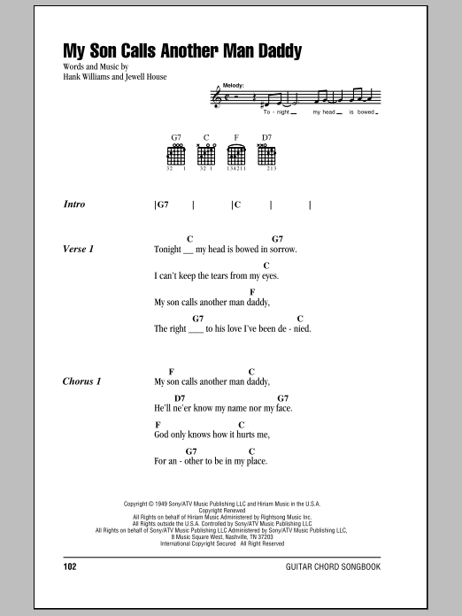 Download Hank Williams My Son Calls Another Man Daddy Sheet Music
