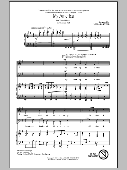 Download Laura Farnell My America (Choral Medley) Sheet Music