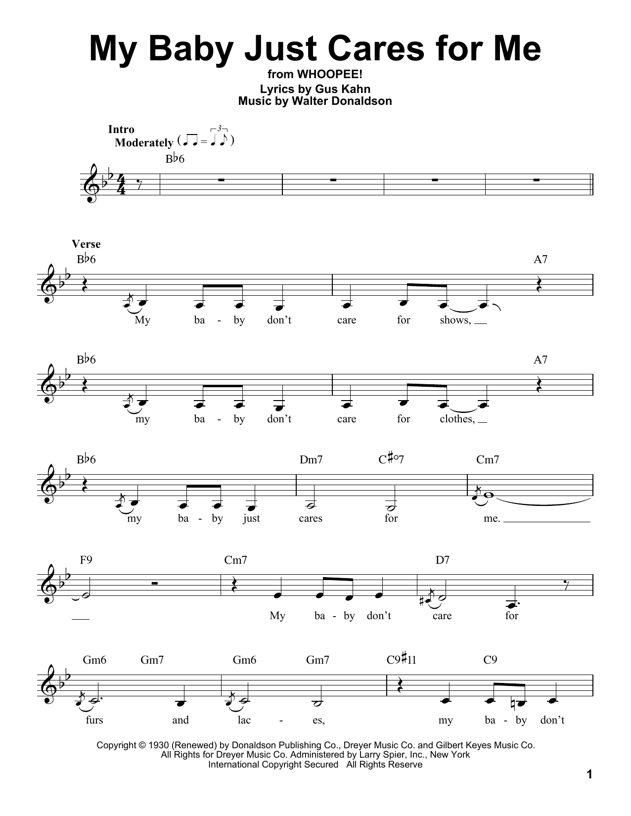 Download Gus Kahn My Baby Just Cares For Me Sheet Music