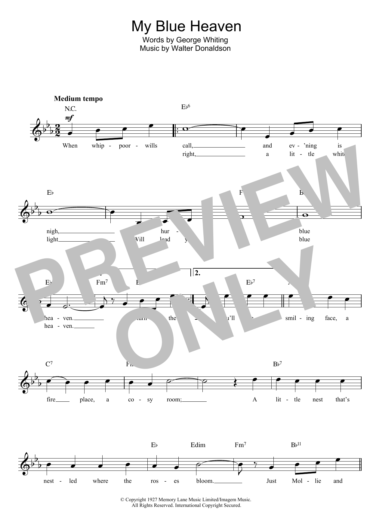 Walter Donaldson My Blue Heaven sheet music notes printable PDF score
