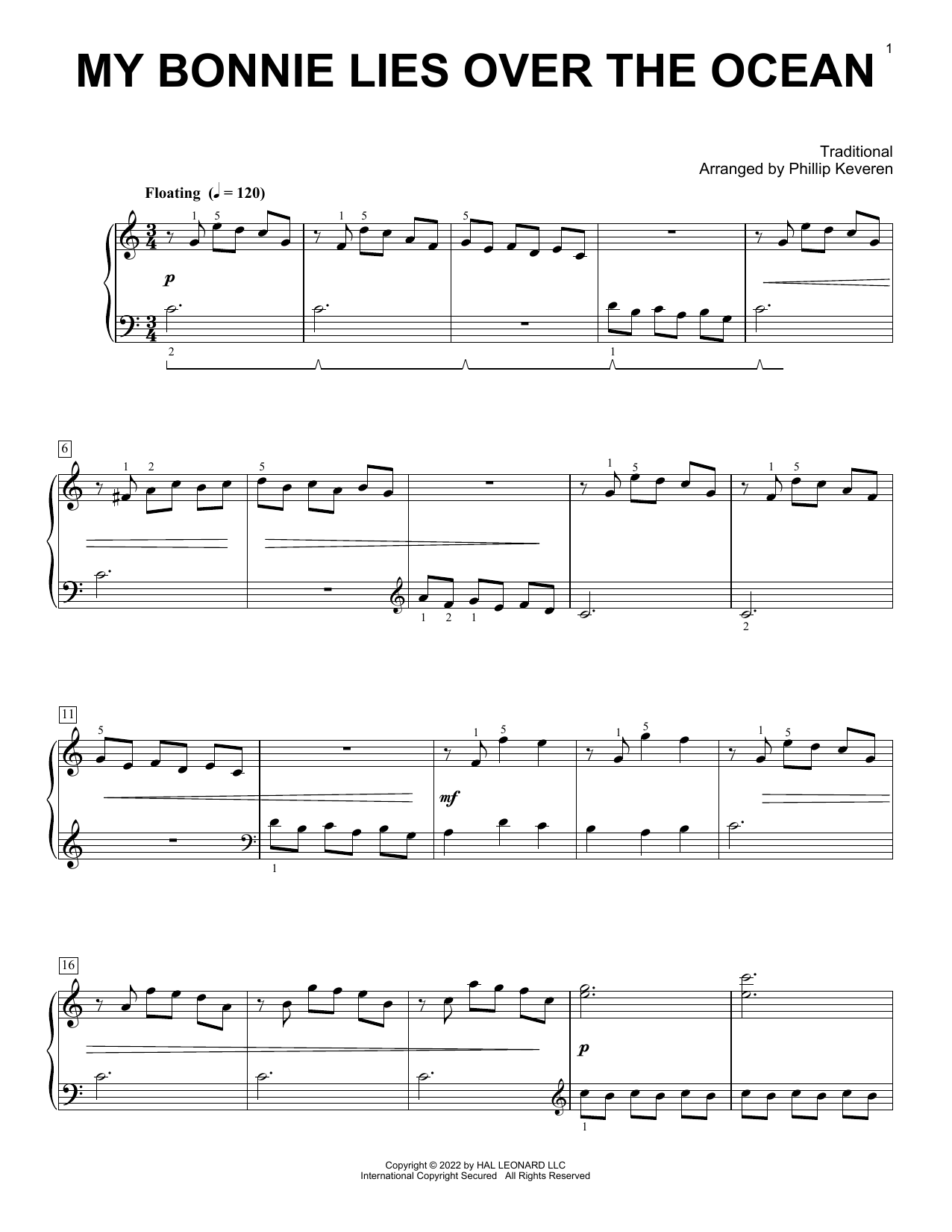 Download Traditional My Bonnie Lies Over The Ocean (arr. Phi Sheet Music