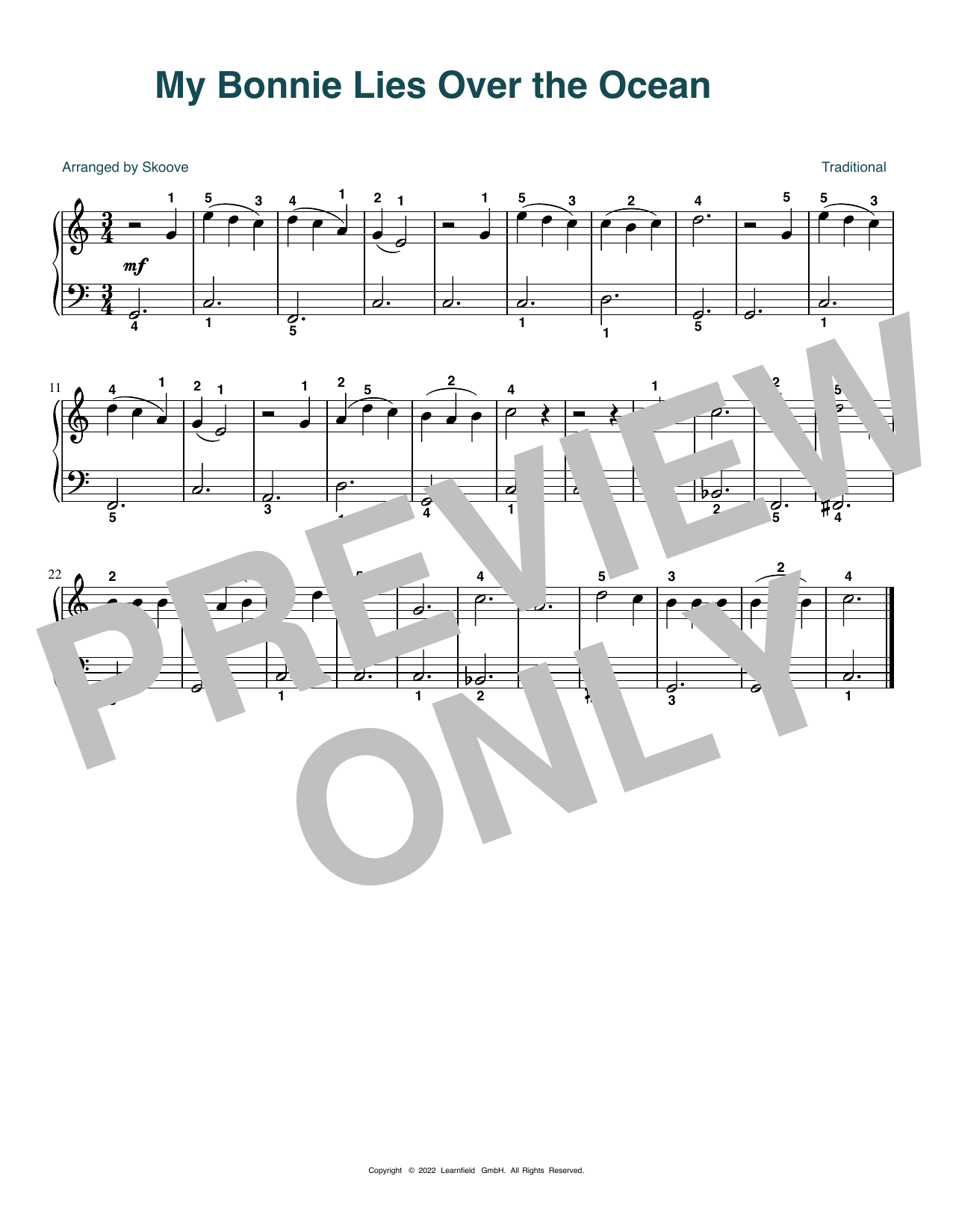 Download Traditional My Bonny Lies Over The Ocean (arr. Skoo Sheet Music