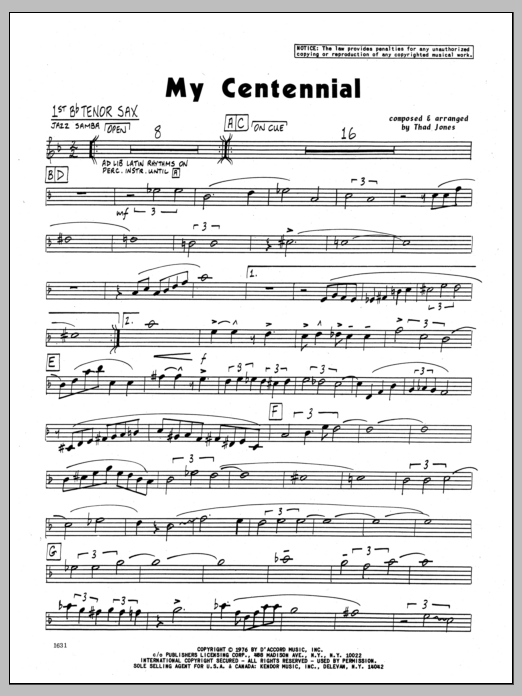 Download Thad Jones My Centennial - 1st Bb Tenor Saxophone Sheet Music