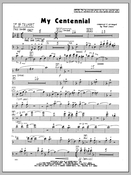 Download Thad Jones My Centennial - 1st Bb Trumpet Sheet Music