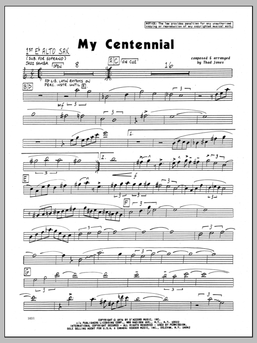 Download Thad Jones My Centennial - 1st Eb Alto Saxophone Sheet Music
