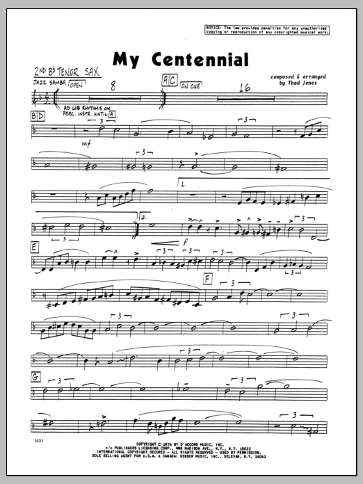 Download Thad Jones My Centennial - 2nd Bb Tenor Saxophone Sheet Music
