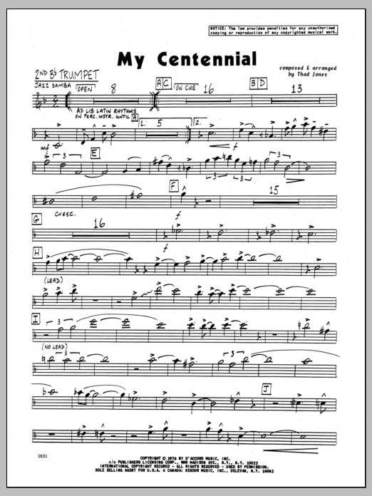 Download Thad Jones My Centennial - 2nd Bb Trumpet Sheet Music
