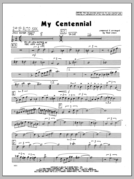 Download Thad Jones My Centennial - 2nd Eb Alto Saxophone Sheet Music
