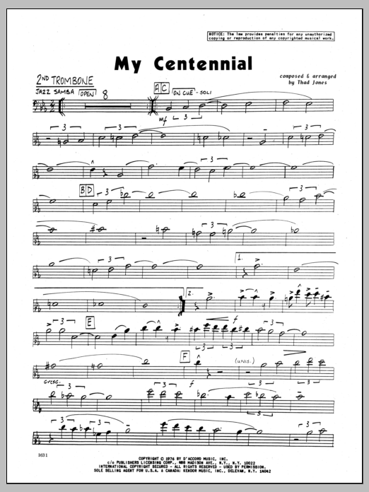 Download Thad Jones My Centennial - 2nd Trombone Sheet Music