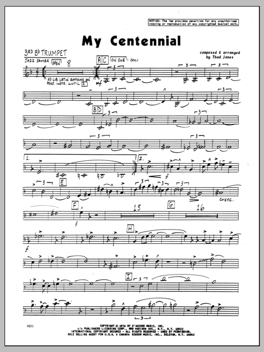 Download Thad Jones My Centennial - 3rd Bb Trumpet Sheet Music