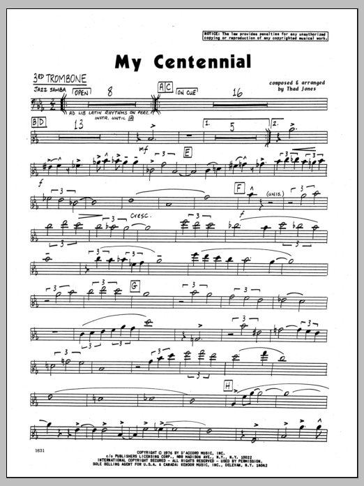 Download Thad Jones My Centennial - 3rd Trombone Sheet Music