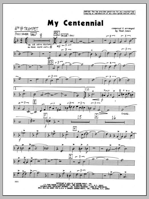 Download Thad Jones My Centennial - 4th Bb Trumpet Sheet Music