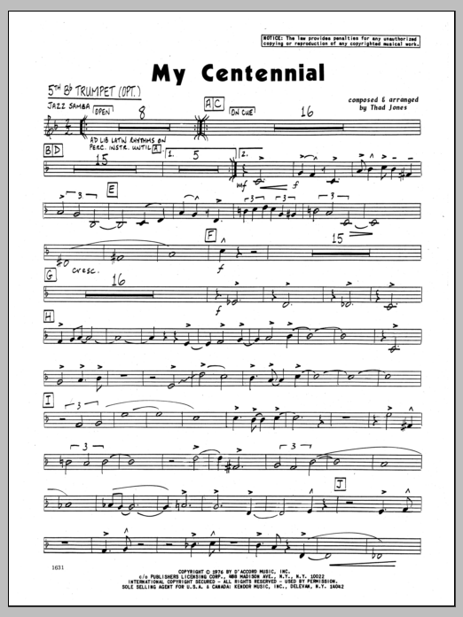 Download Thad Jones My Centennial - 5th Bb Trumpet Sheet Music