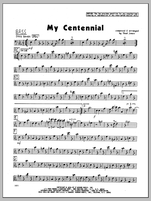 Download Thad Jones My Centennial - Bass Sheet Music