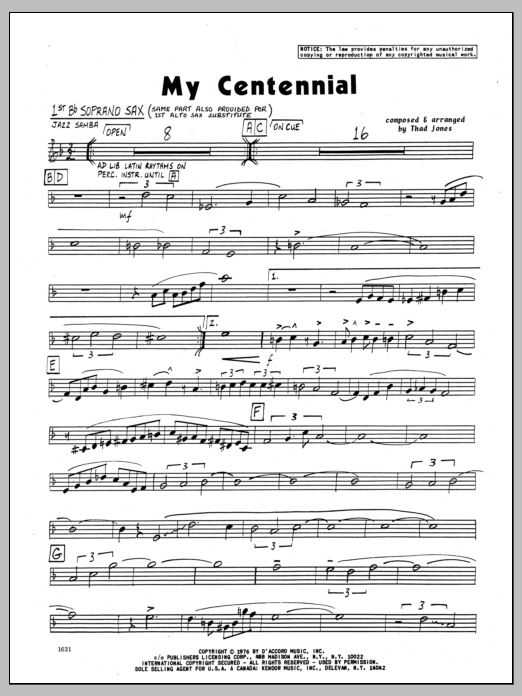 Download Thad Jones My Centennial - Bb Soprano Sax Sheet Music
