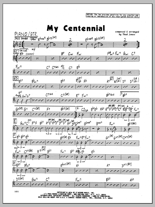 Download Thad Jones My Centennial - Piano Sheet Music