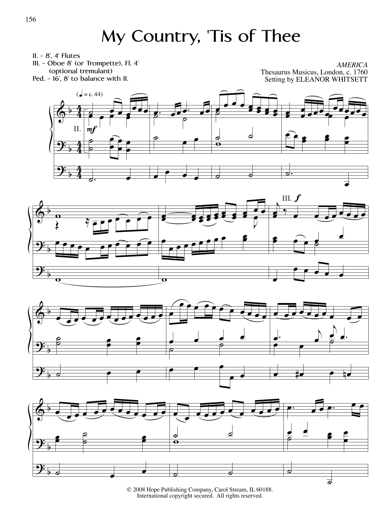 Download Eleanor Whitsett My Country, 'tis Of Thee Sheet Music