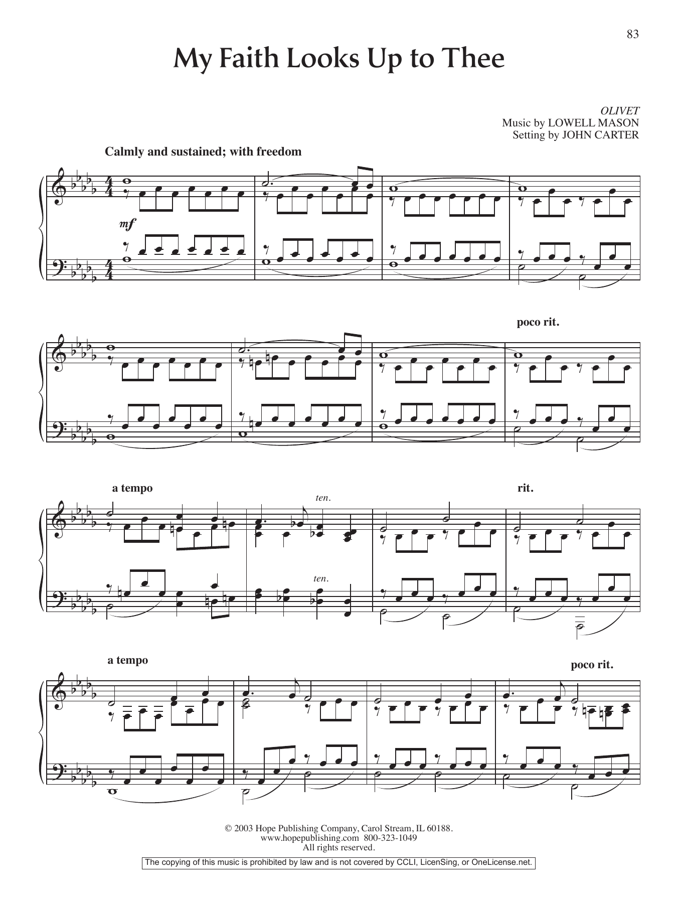 Download John Carter My Faith Looks Up To Thee Sheet Music
