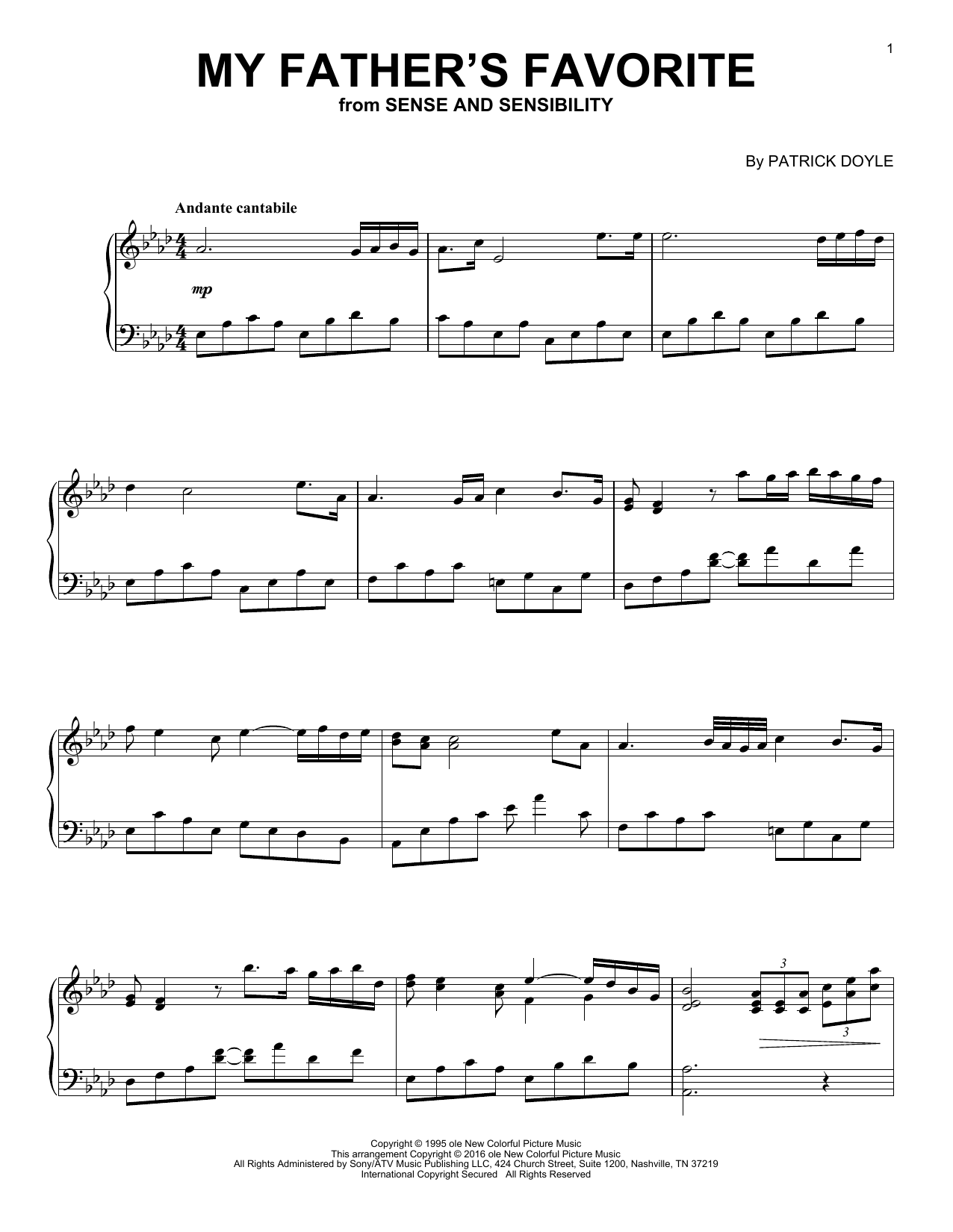 Download Patrick Doyle My Father's Favorite Sheet Music