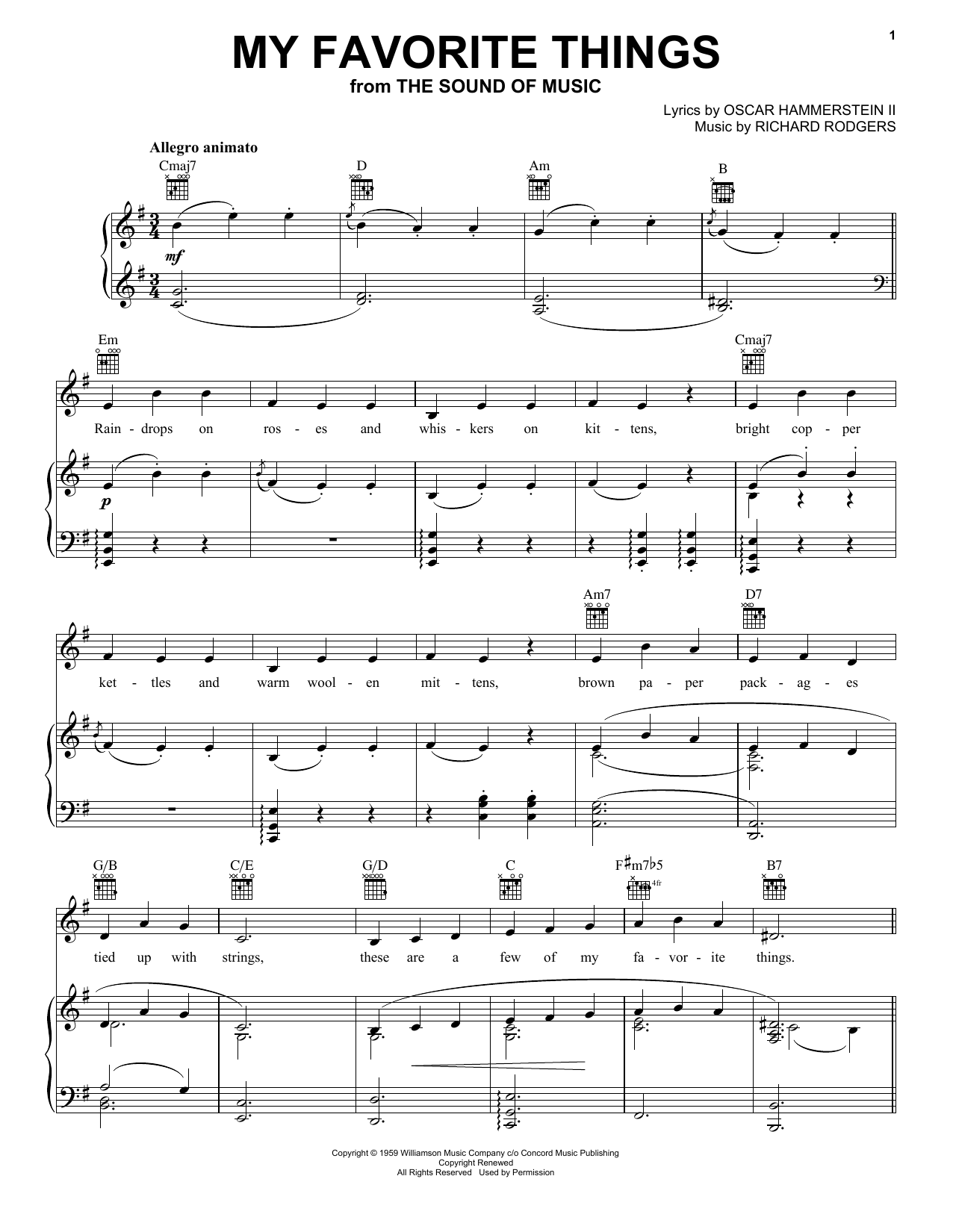 Rodgers & Hammerstein My Favorite Things sheet music notes printable PDF score