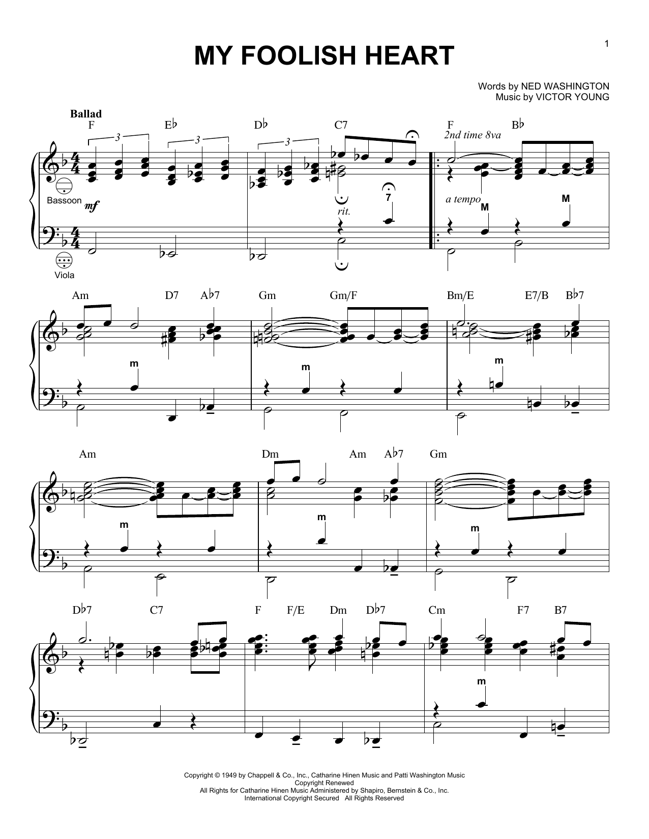 Download Victor Young My Foolish Heart (arr. Gary Meisner) Sheet Music