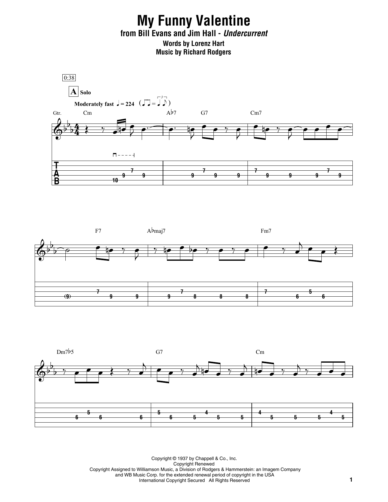 Bill Evans & Jim Hall My Funny Valentine sheet music notes printable PDF score