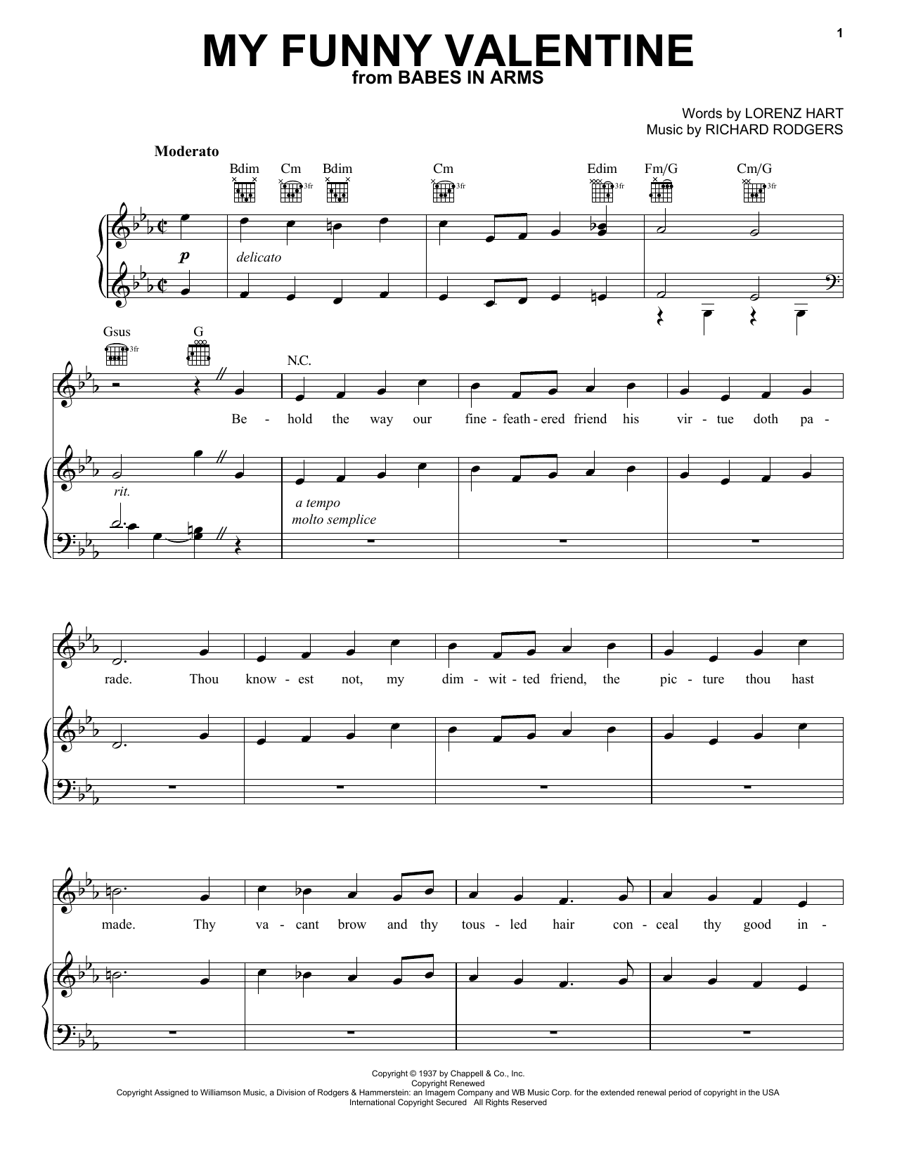 Frank Sinatra My Funny Valentine sheet music notes printable PDF score
