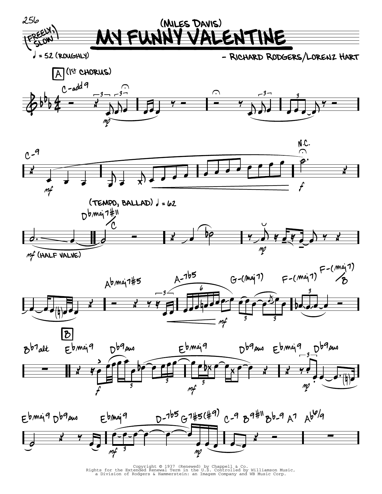 Download Miles Davis My Funny Valentine (solo only) Sheet Music