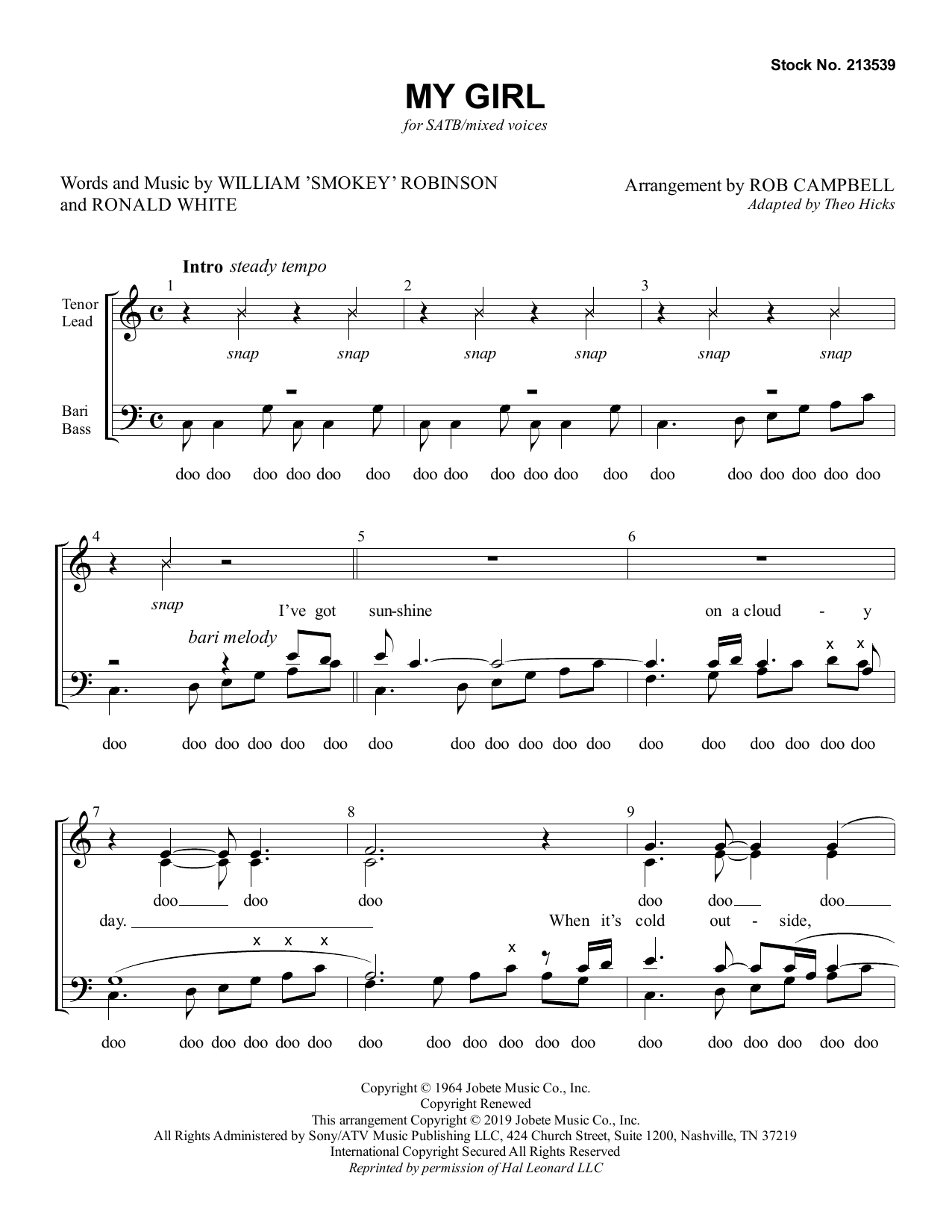 Download Smokey Robinson My Girl (arr. Rob Campbell) Sheet Music
